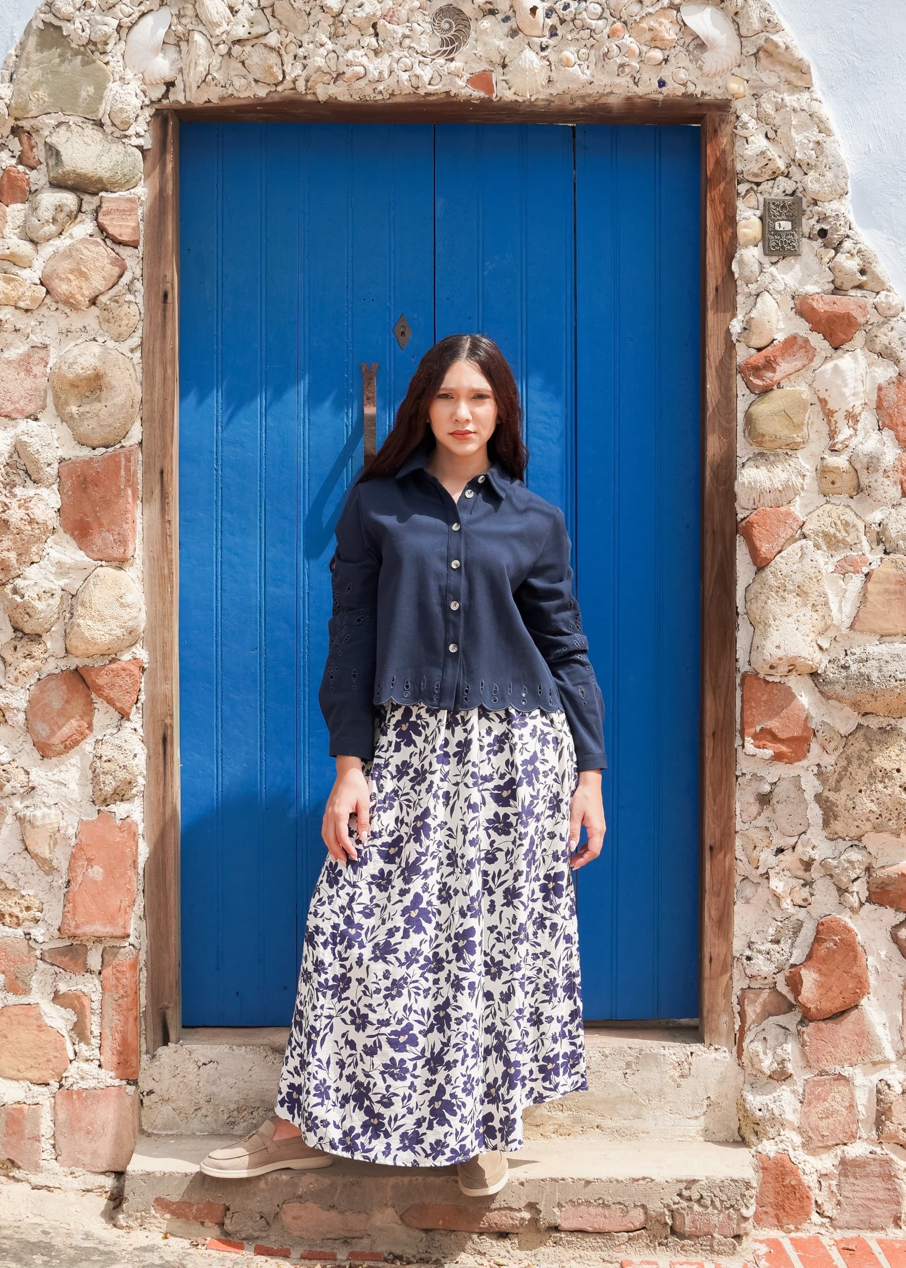Falda Maxi Floral Navy