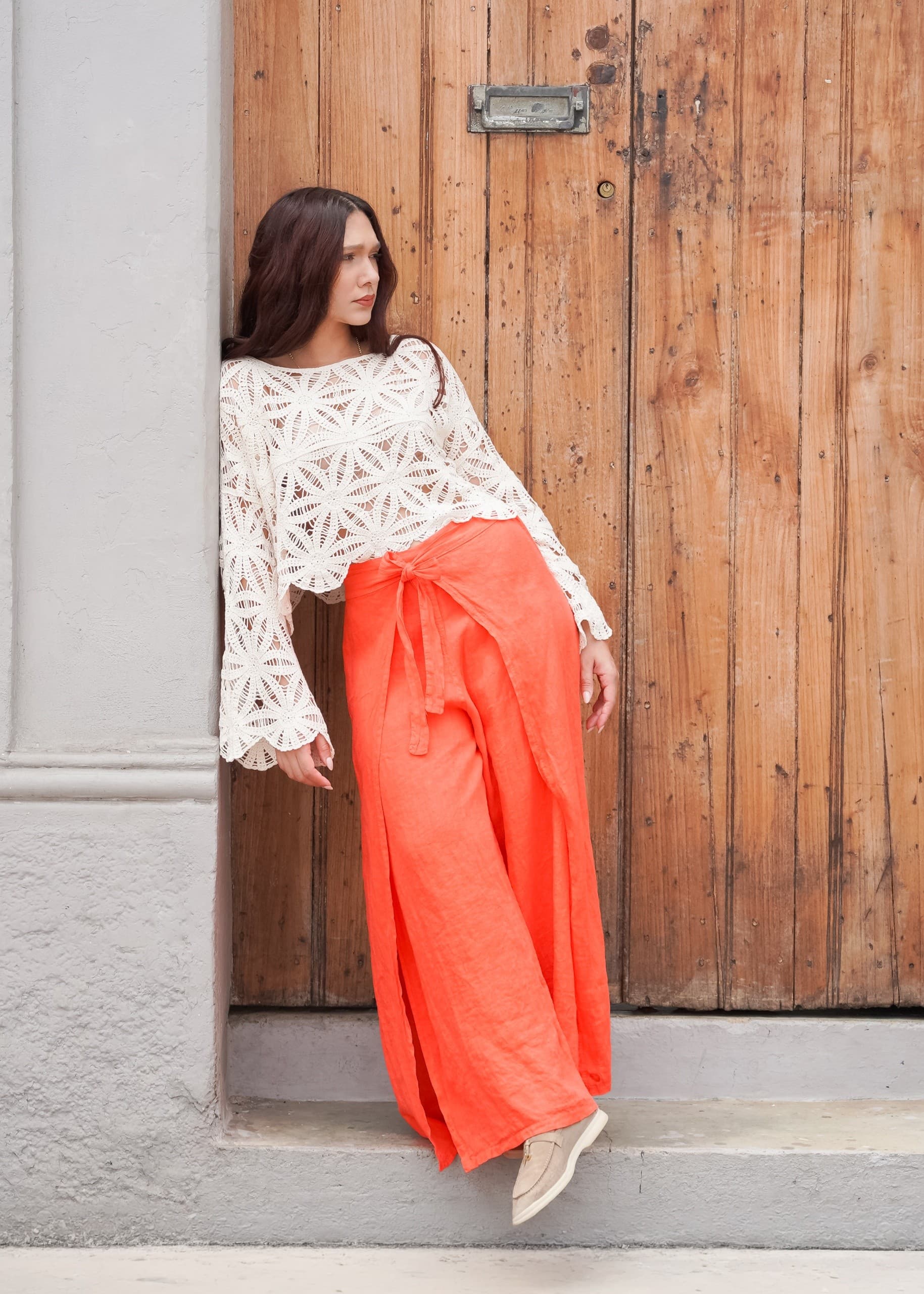 Top Crochet Crema Escote Barco