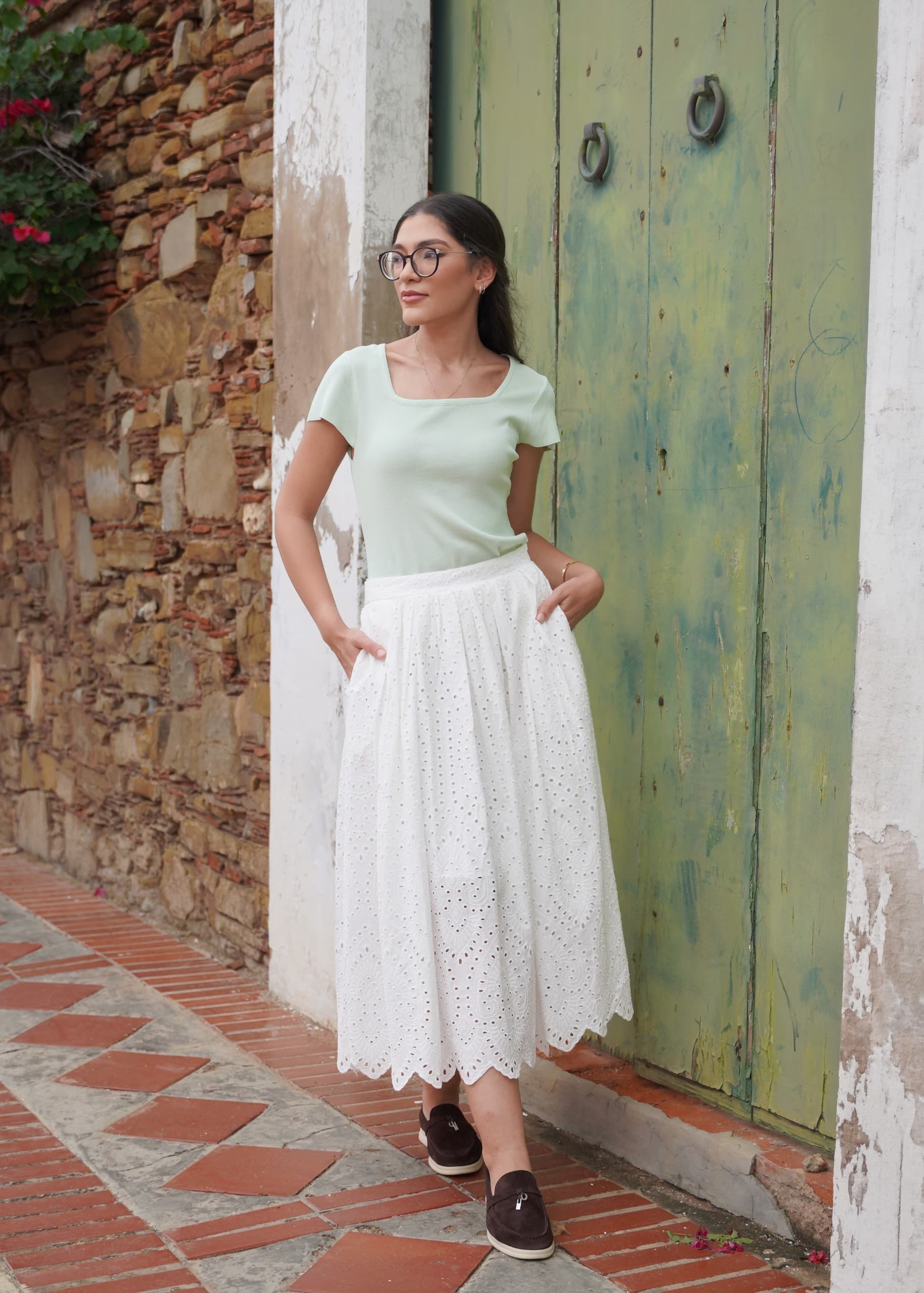 Camiseta Verde Salvia Escote Cuadrado