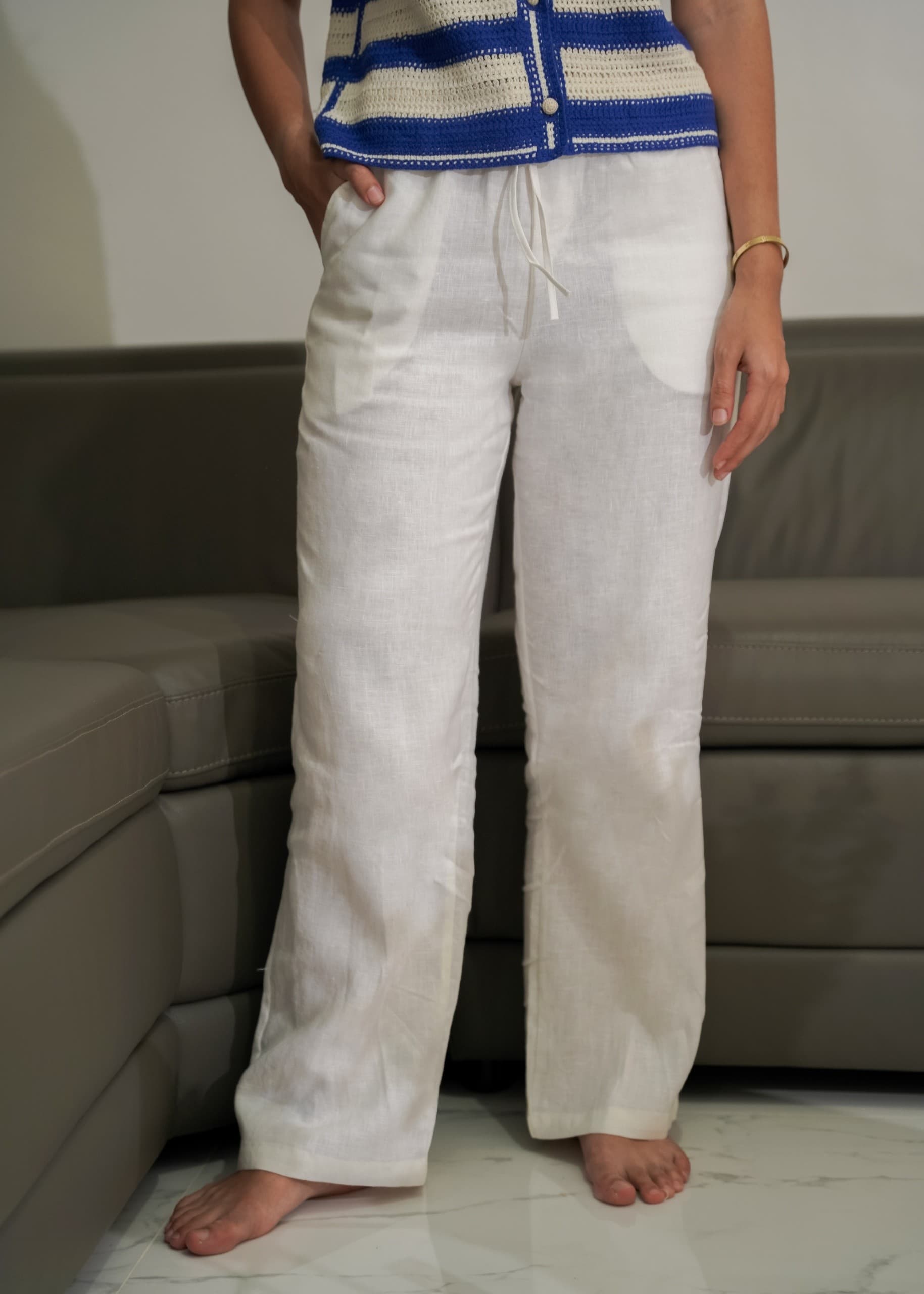 Pantalon Lino Blanco Pierna Recta