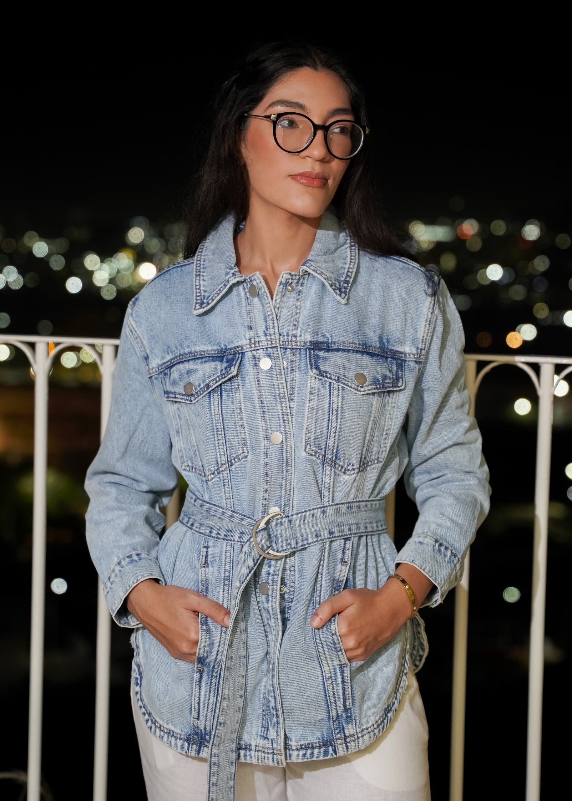Chaqueta Denim Larga con Cinturon