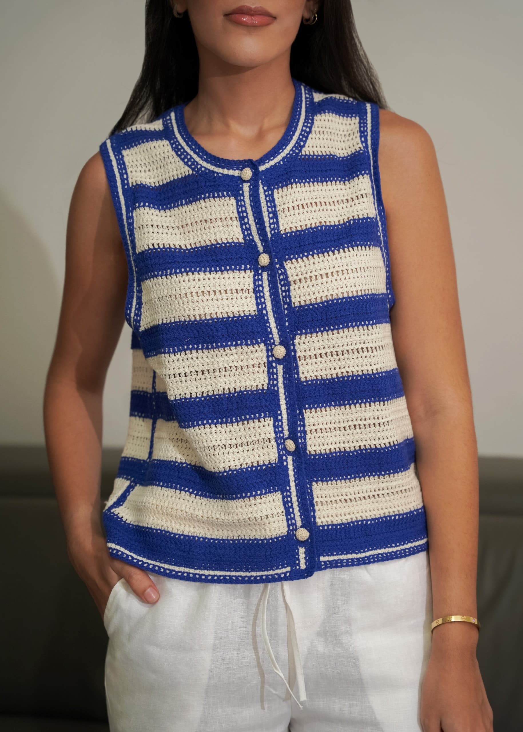 Chaleco Crochet Rayas Azul