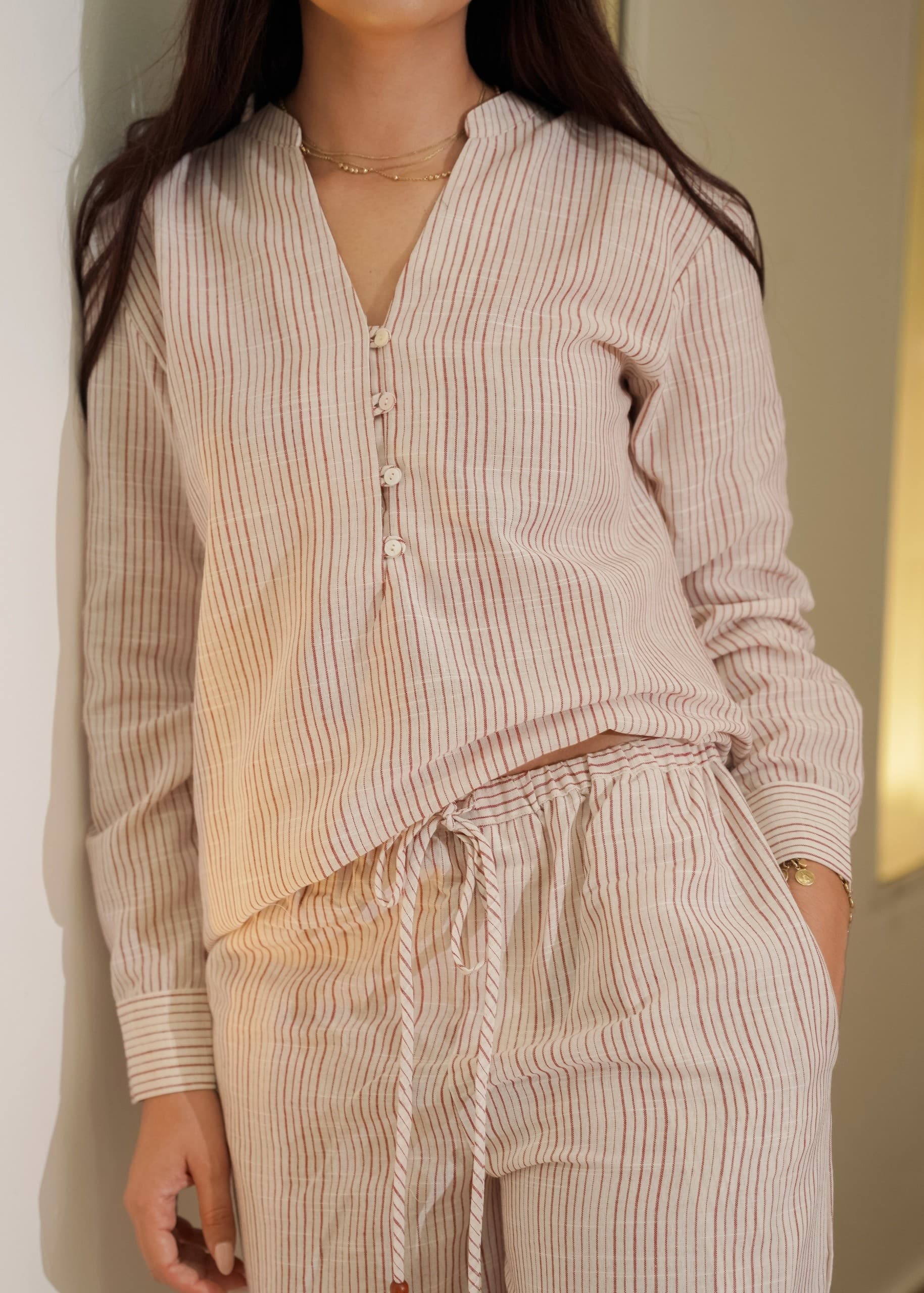 Camisa Lino Rayas Rosa