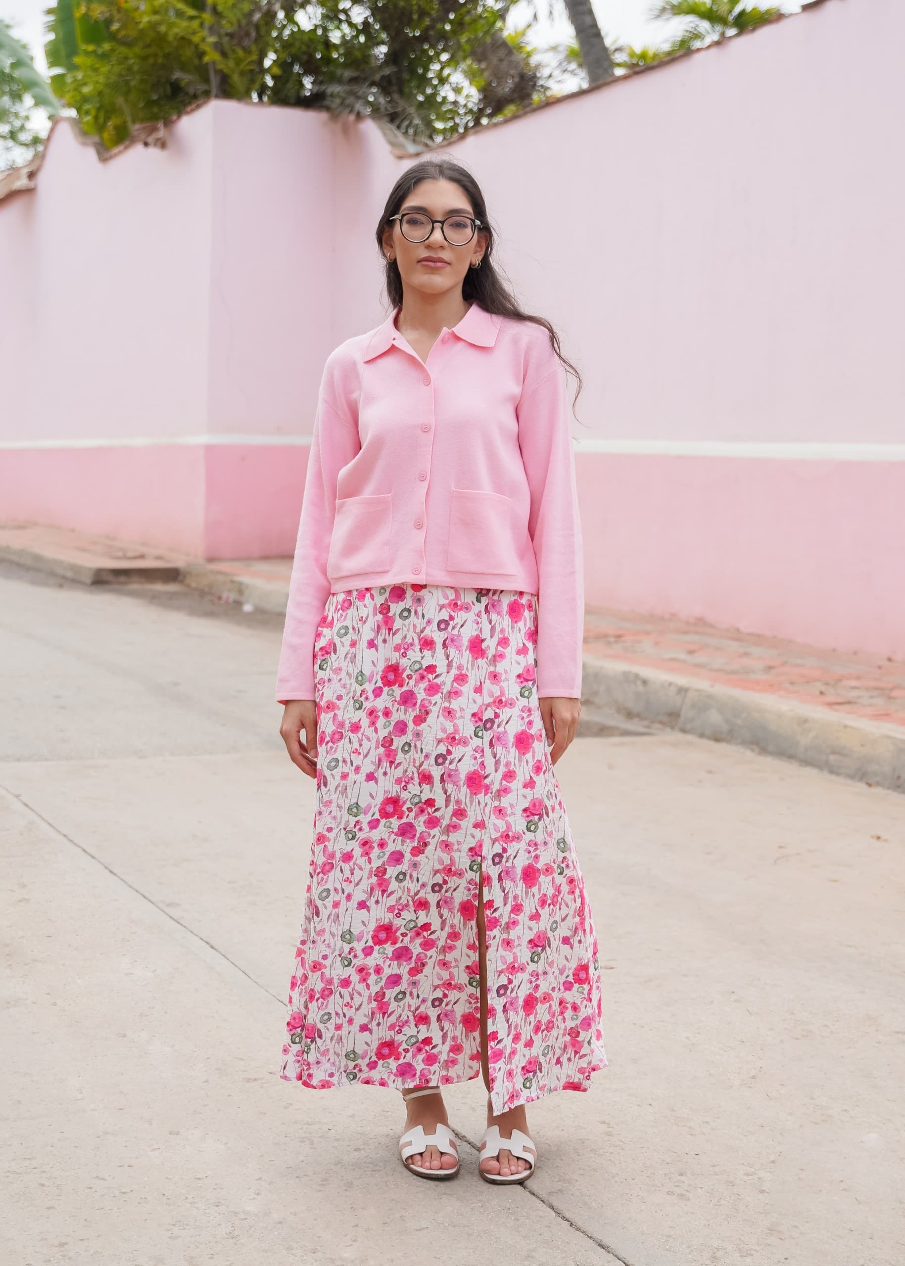 Falda Maxi Floral Rosa